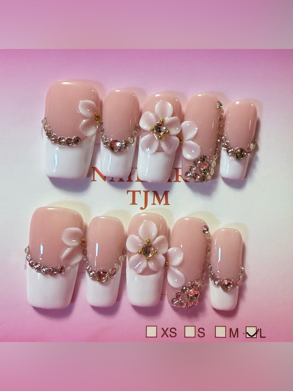 Pink & White Floral French Tip Press-On Nails